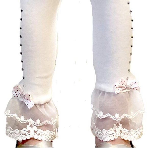 NWT. White Girls Lace Ruffle Leggings. - Picture 3 of 5